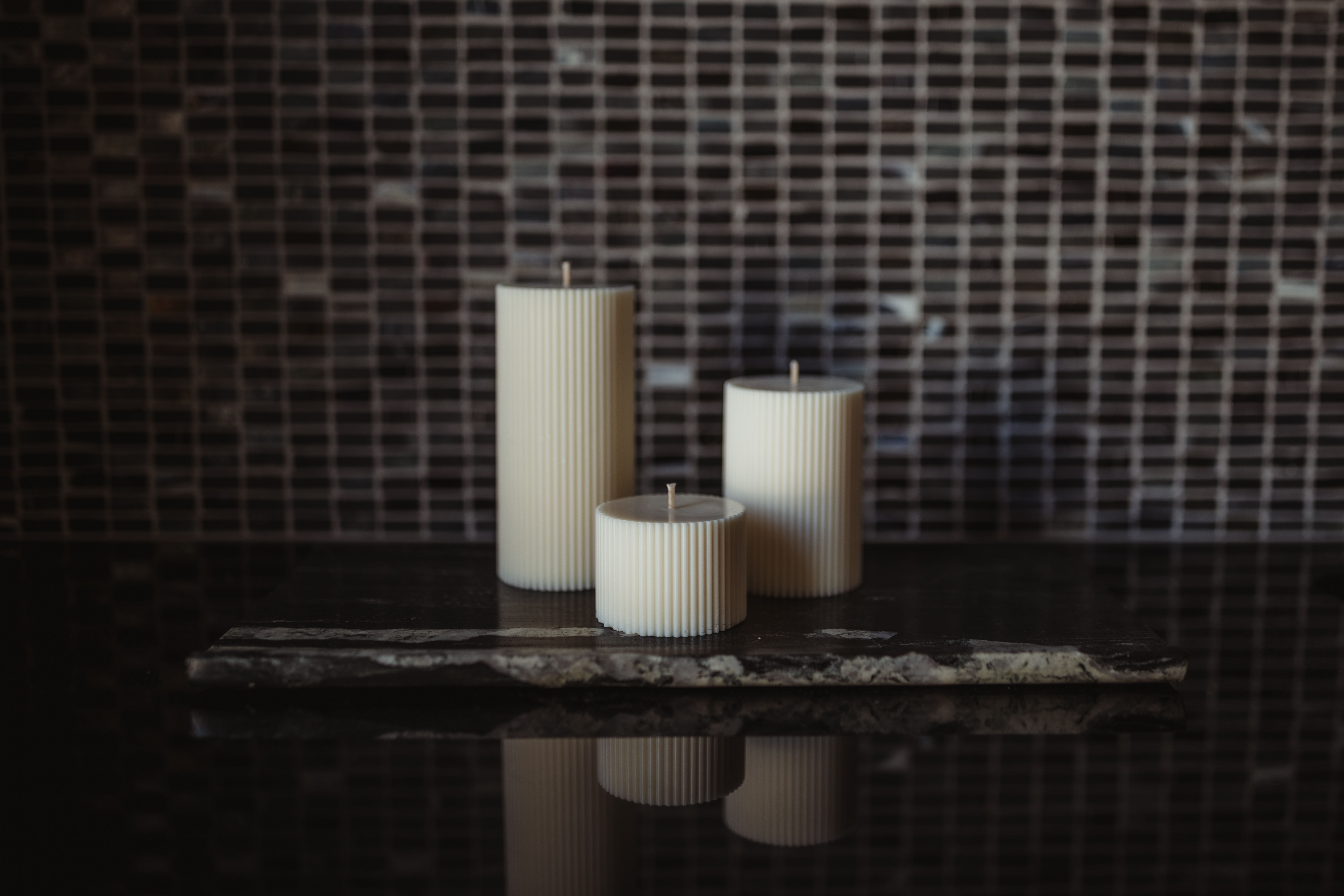 Ribbed Pillar Candle Trio