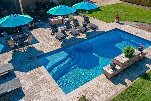 swimming pool paver patio, pool deck, water feature