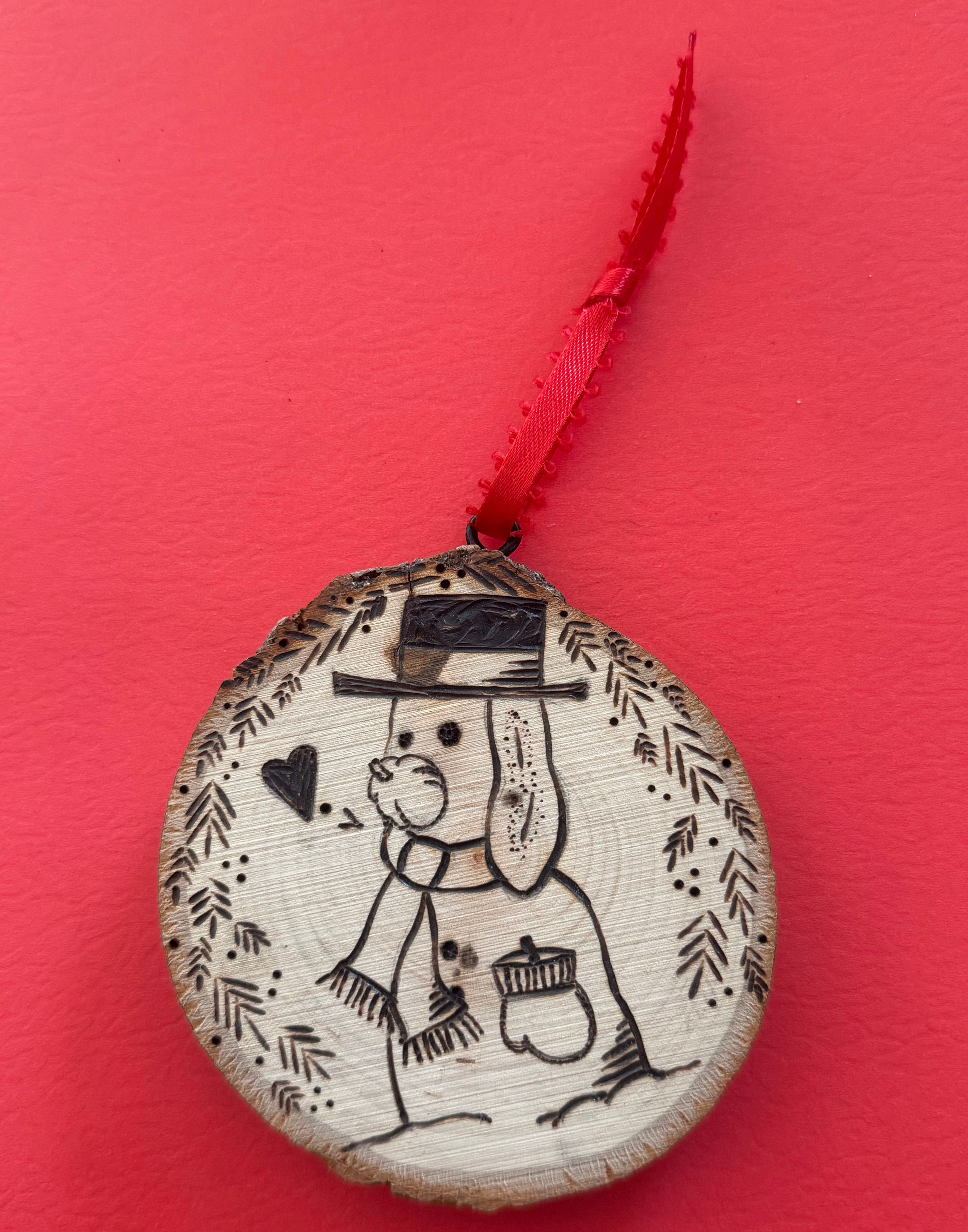 Snow Pup Wood Burn Ornament