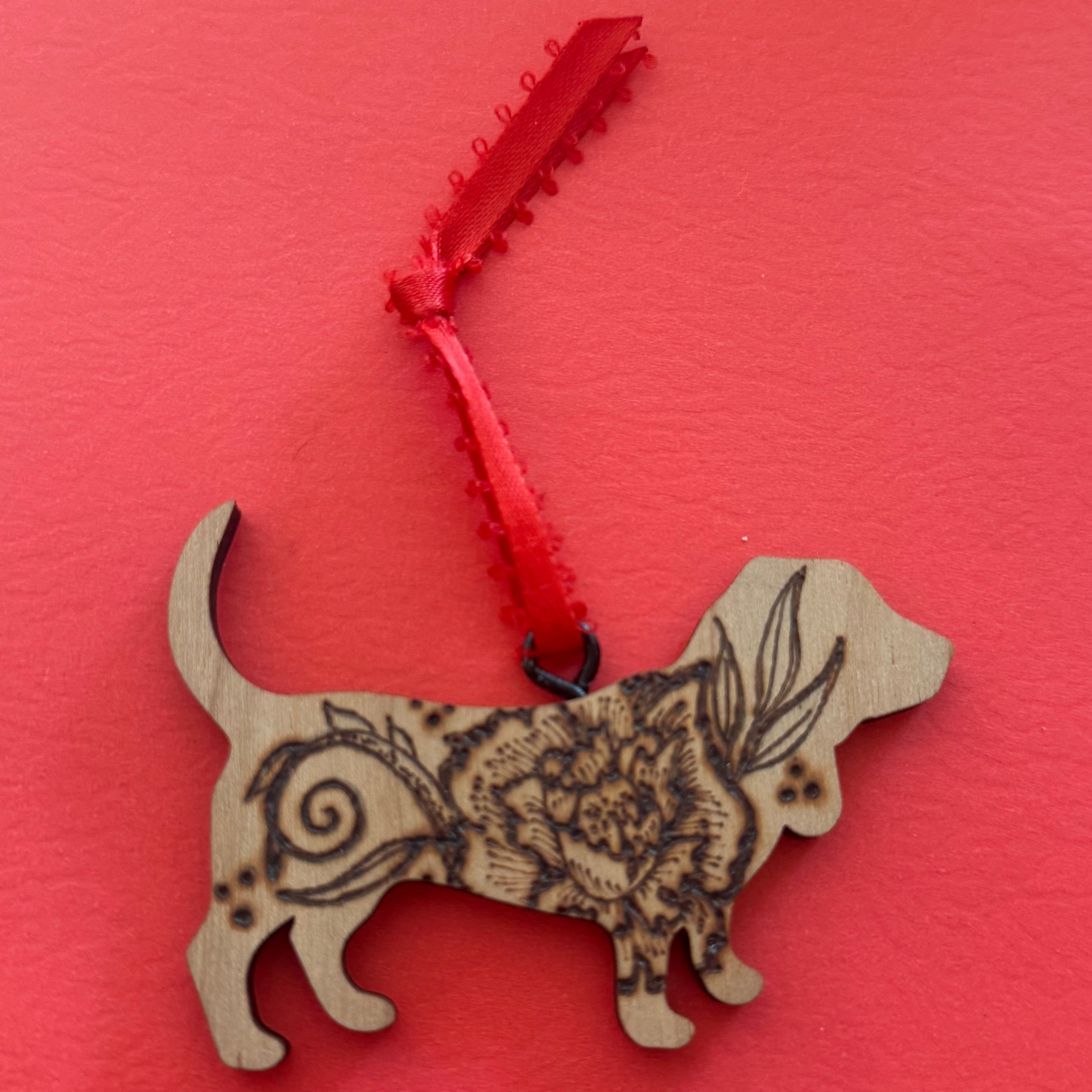 Floral Filigree Wood Burn Ornament