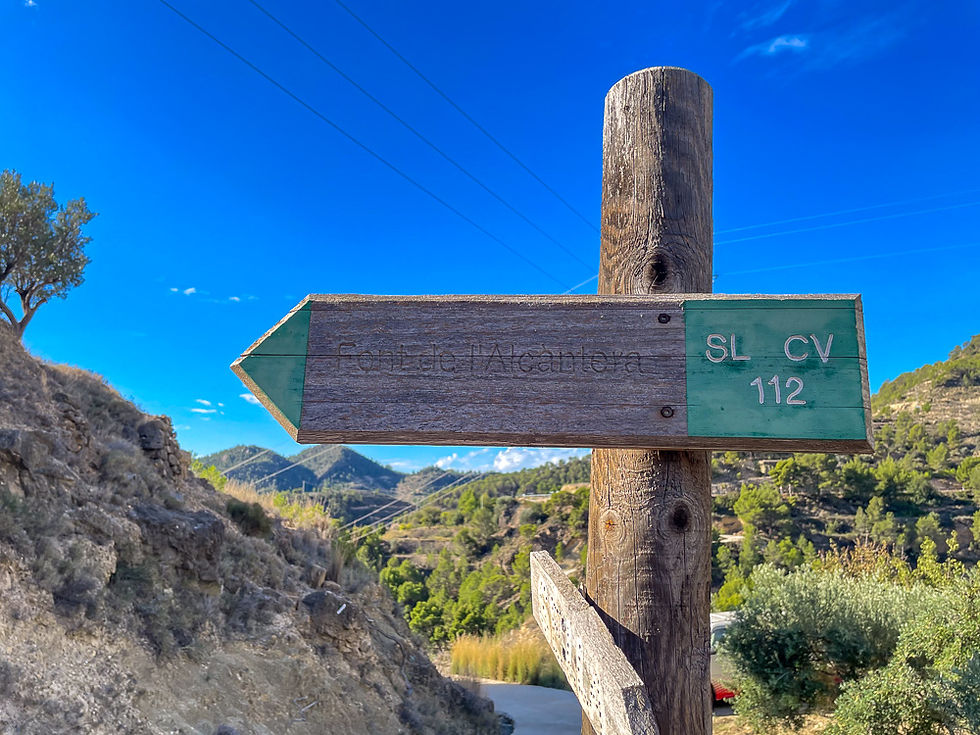 Veiskilt til Font de L'Alcantera ved Sella