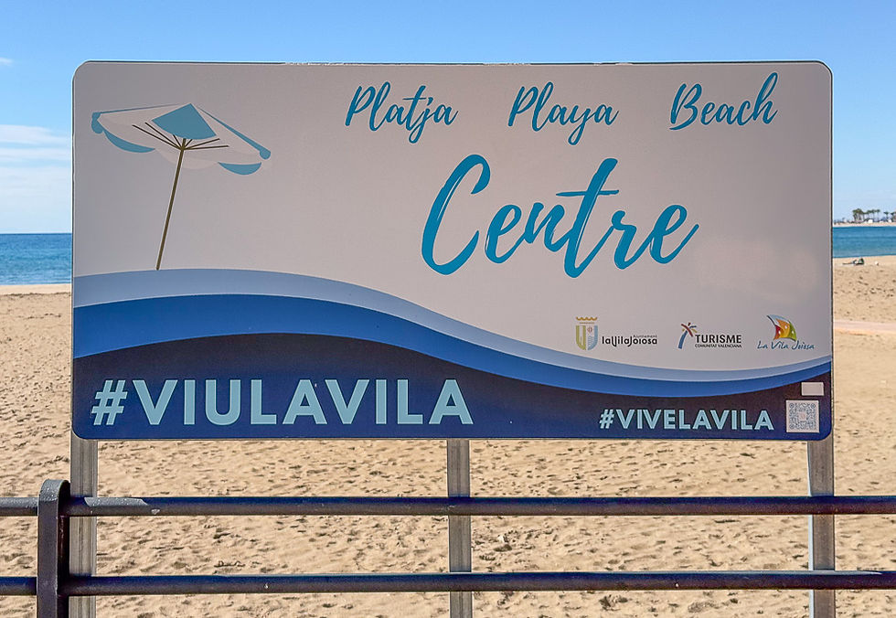 Informasjonsskilt for Playa Centre de Villajoyosa på Costa Blanca