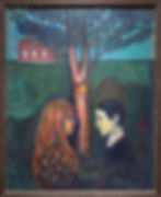 Maleri av mann og kvinne som ser på hverandre under tre i MUNCH Museum i Bjørvika Oslo