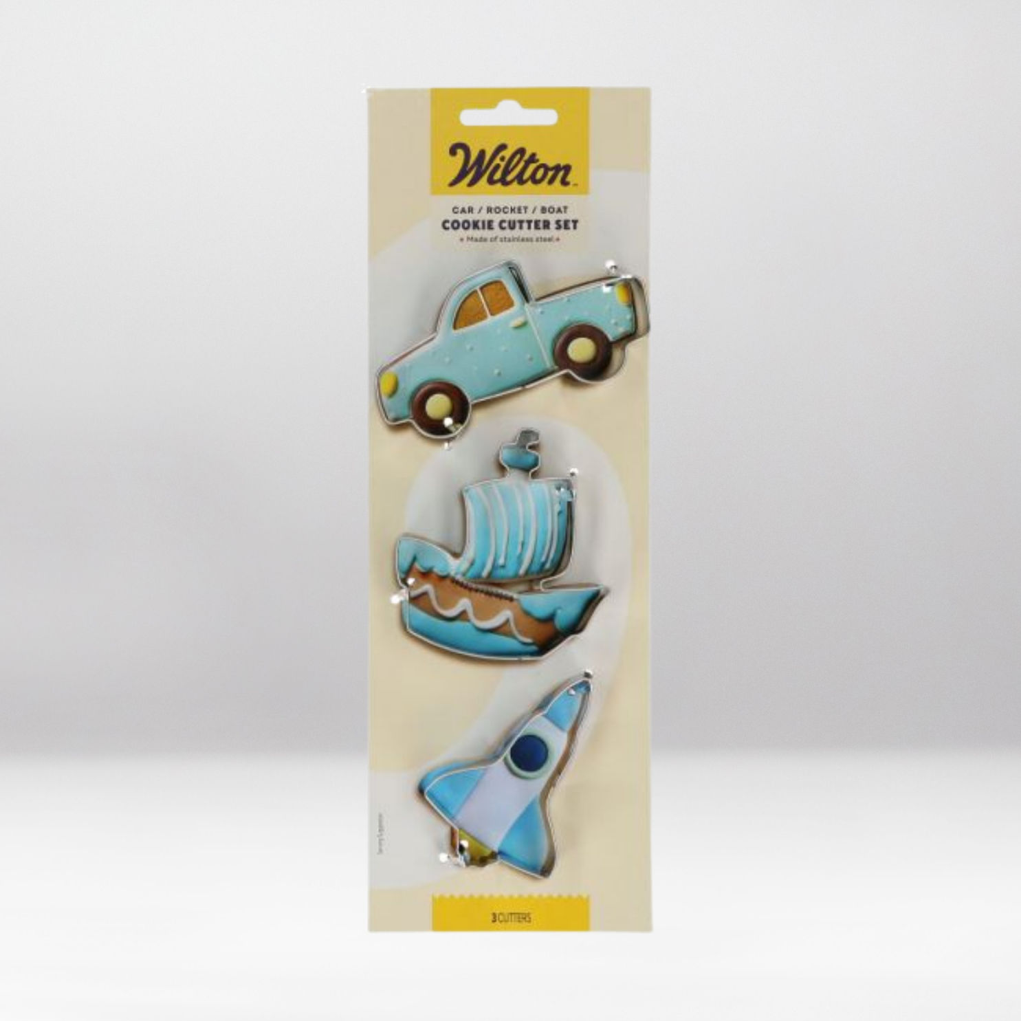 WILTON COOKIE CUTTER CAR/ROCKET/BOAT SET/3