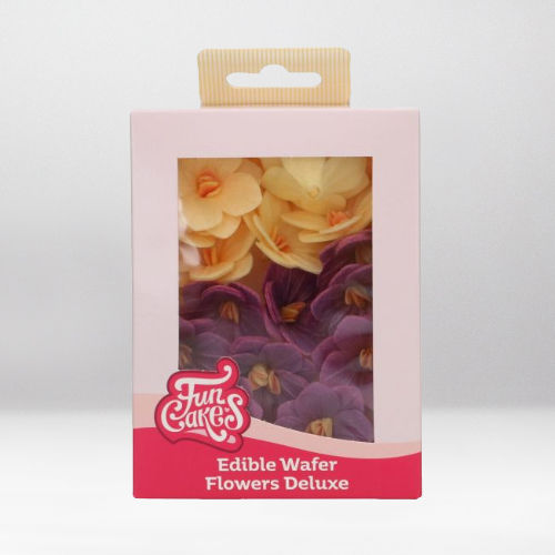 FUNCAKES EDIBLE WAFER FLOWERS HYDRANGEA PURPLE/YELLOW SMALL X 18