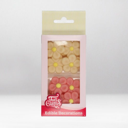 FUNCAKES MARZIPAN DECORATIONS DAISIES WHITE/PINK SET/12