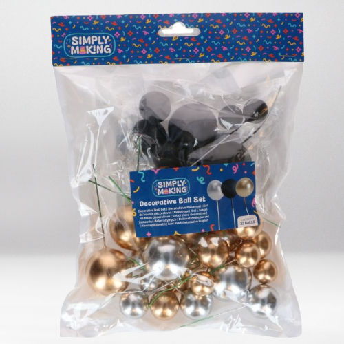 SIMPLY MAKING DECORATIVE BALL SET GOLD SILVER & BLACK PK/32