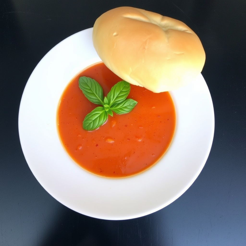 High protein tomato soup w/ a keto bun