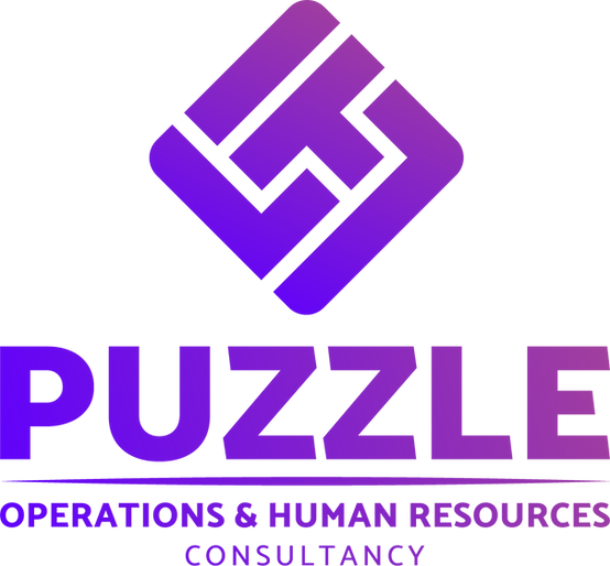 Puzzle Operations Logo - Purple square made from different sized puzzle pieces