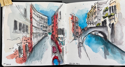 Watercolor sketch of Venice canals