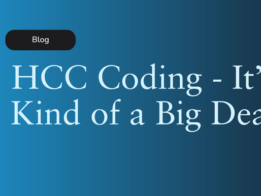 Graphic with a blue and black background. A black textbox contains the text: HCC Coding - It's Kind of a Big Deal