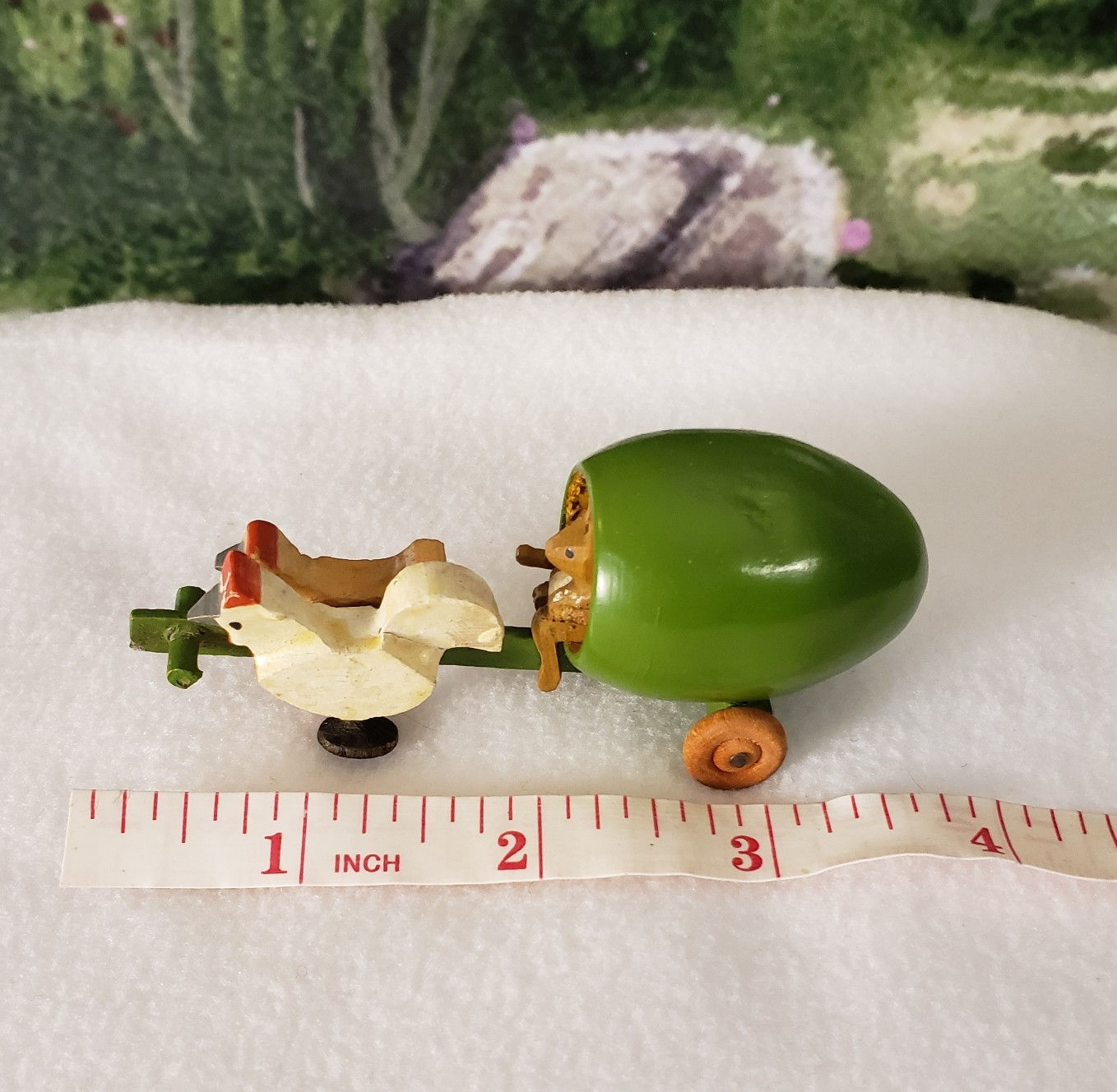 Miniature Wooden Easter Cart with Bunny and Chickens