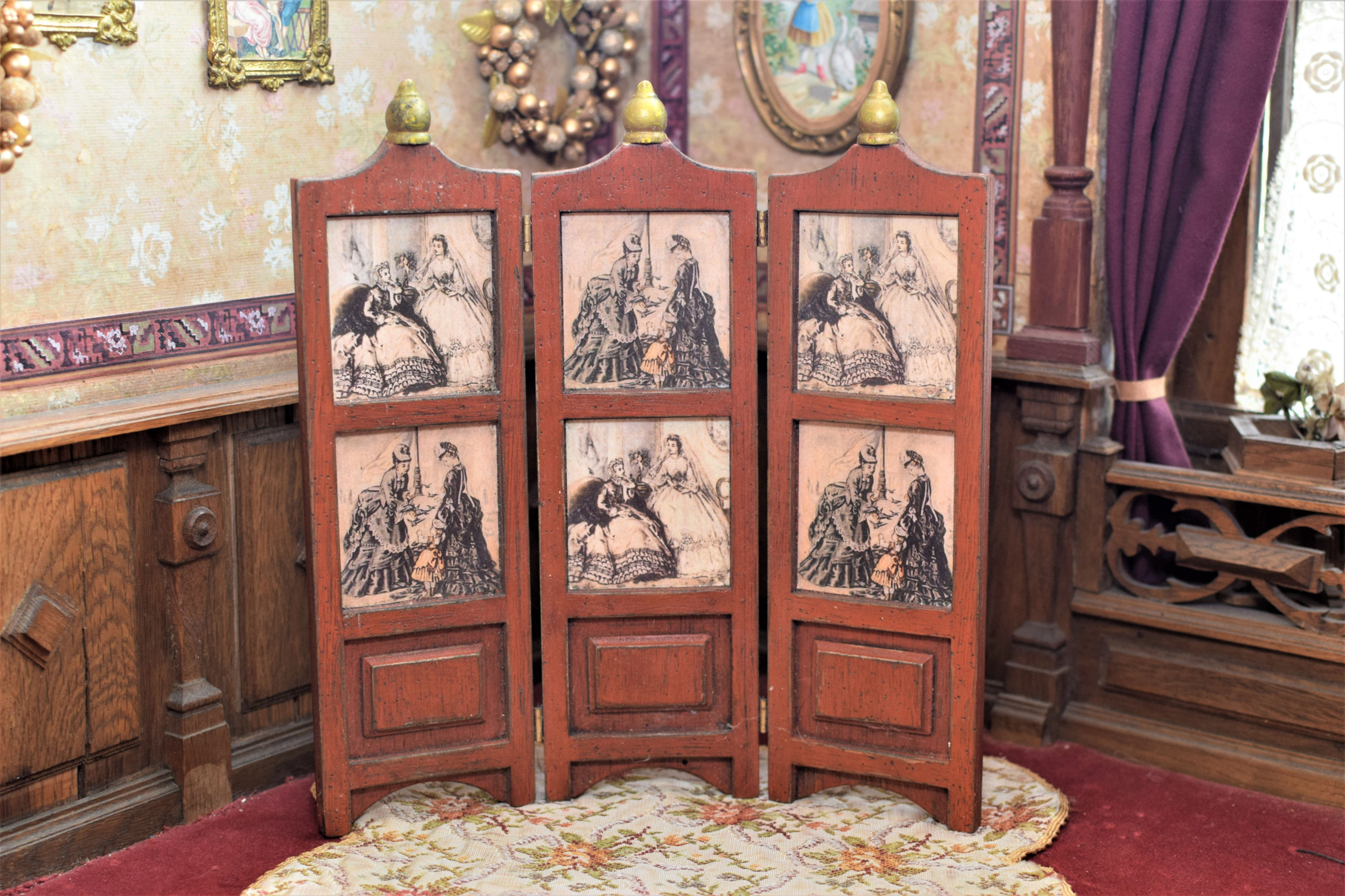 Rare Wood Folding Screen for Miniature Dolls