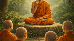 The Buddha held a flower to his face.