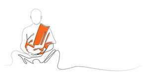 A monk in an orange robe sits in meditation.