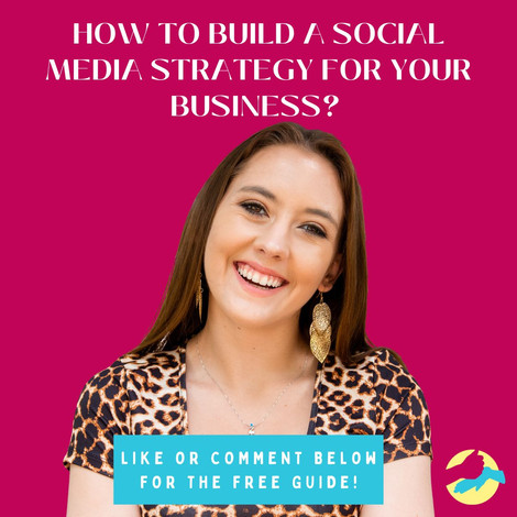 Picture of award winning influencer from Tampa Florida, Madison Masterson, smiling in cheetah print shirt. Writing on image says " How to build a social media strategy for your business? " as header. Then in a smaller box says like or comment below for the free guide. There is the Mad Marketing logo in the bottom right corner. Mad Marketing is a social media agency and influencer marketing agency in Tampa Florida.