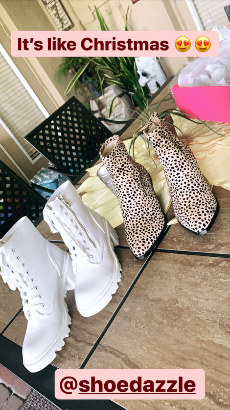 Influencer campaign run by Mad Marketing, the top influencer marketing agency in Florida. The photo is a story which a Mad Marketing managed influencer posted on Instagram which shows two pairs of shoes. One pair of shoes is Shoedazzle white combat boots. The other shoe is shoedazzle cheetah print boots