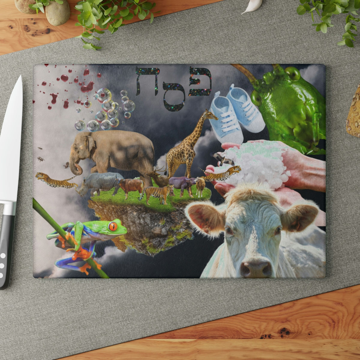 10 Plagues - Passover Glass Cutting Board