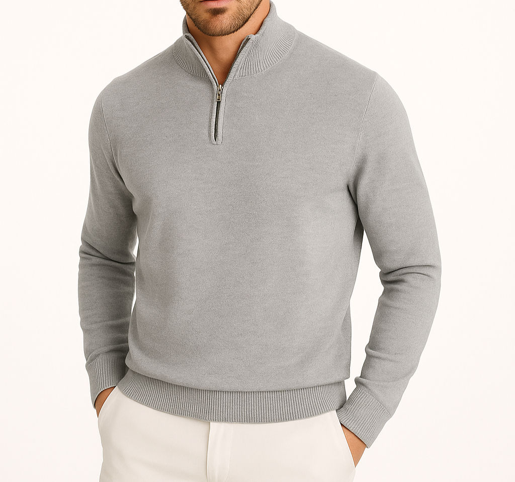 Knitted 1/4 Zip- Grey Melange