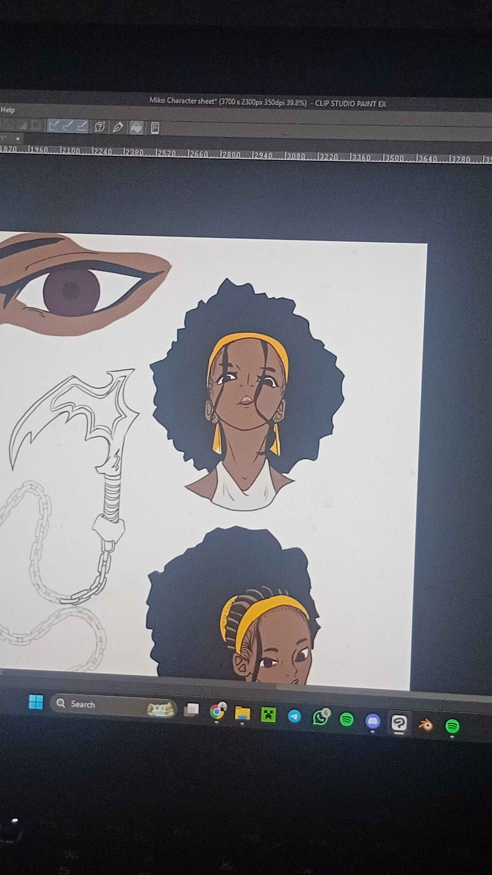 a drawing of a woman with a yellow headband