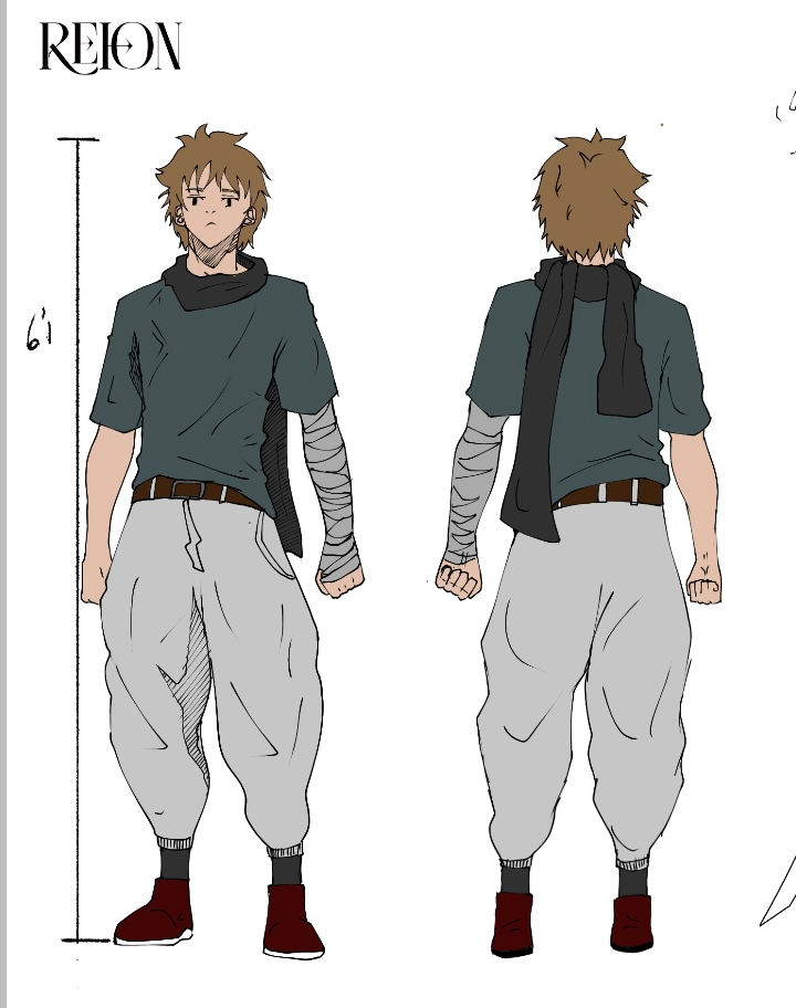 a drawing of a man with a scarf around his neck and a height of 6'