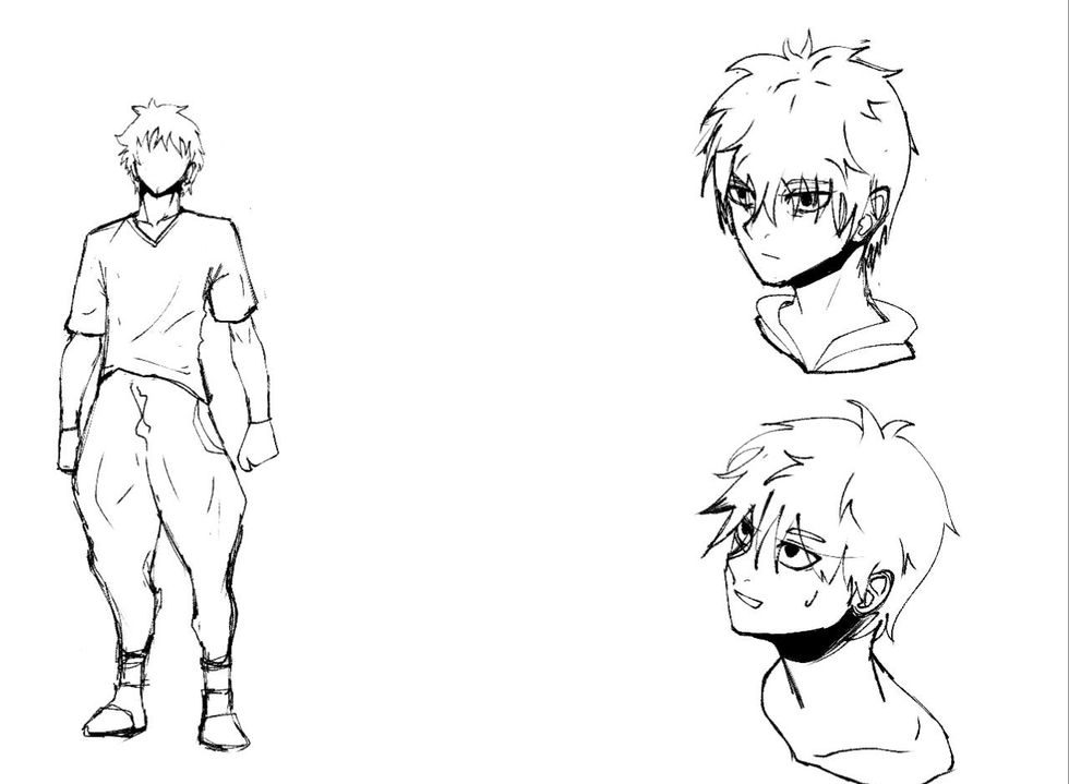 a black and white drawing of a boy with different facial expressions
