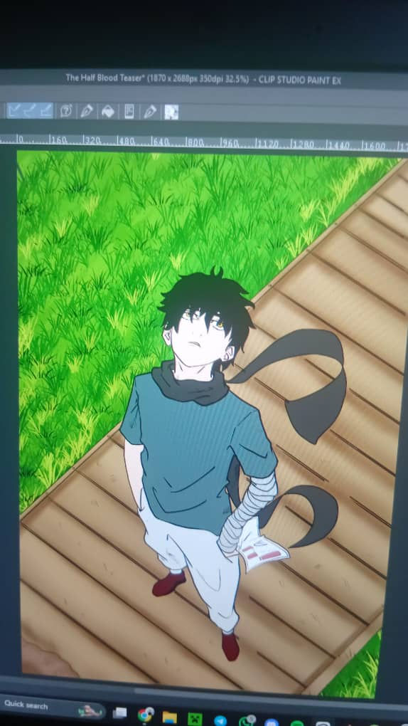 a drawing of a boy with a scarf around his neck