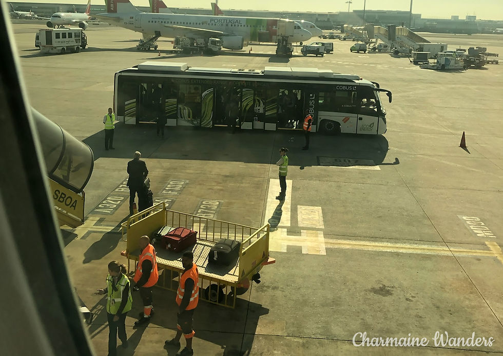 The airport bus to get to the terminal in Lisbon Airport