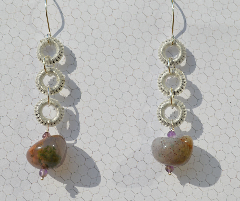 Thumbnail: E1KE-GY1:  Nylon Loop and Gemstone Earrings