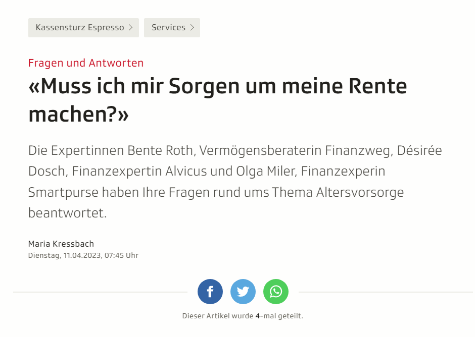 SRF Kassensturz: "Muss ich mir Sorgen um meine Rente machen?"