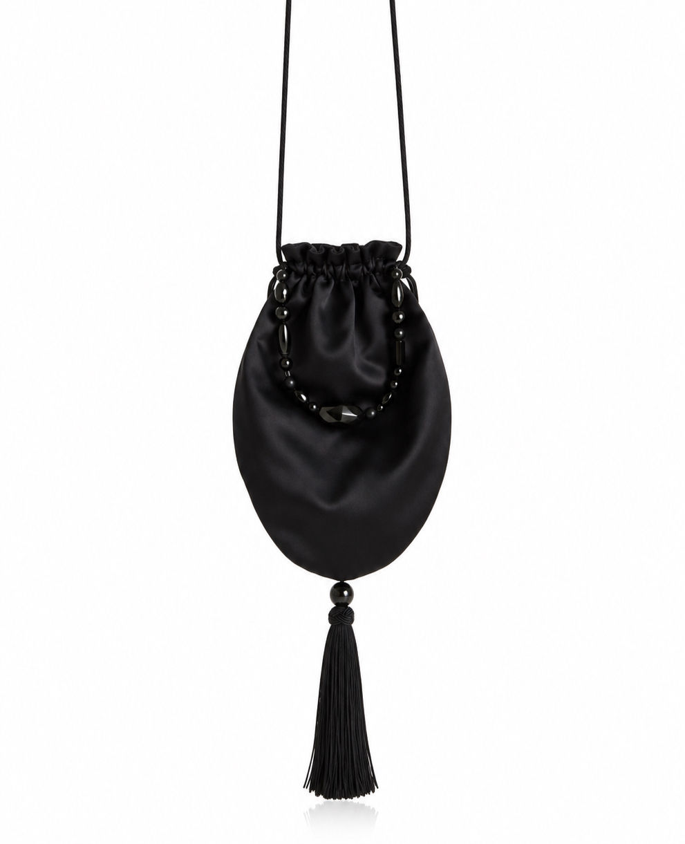 Silk Pouch with gemstone handle and tassel