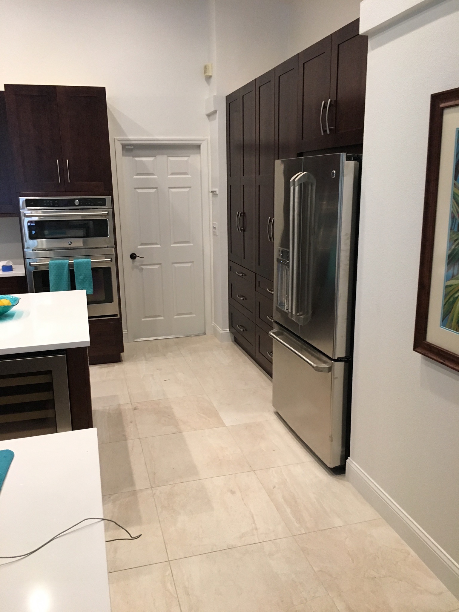 kitchen w/ moved fridge