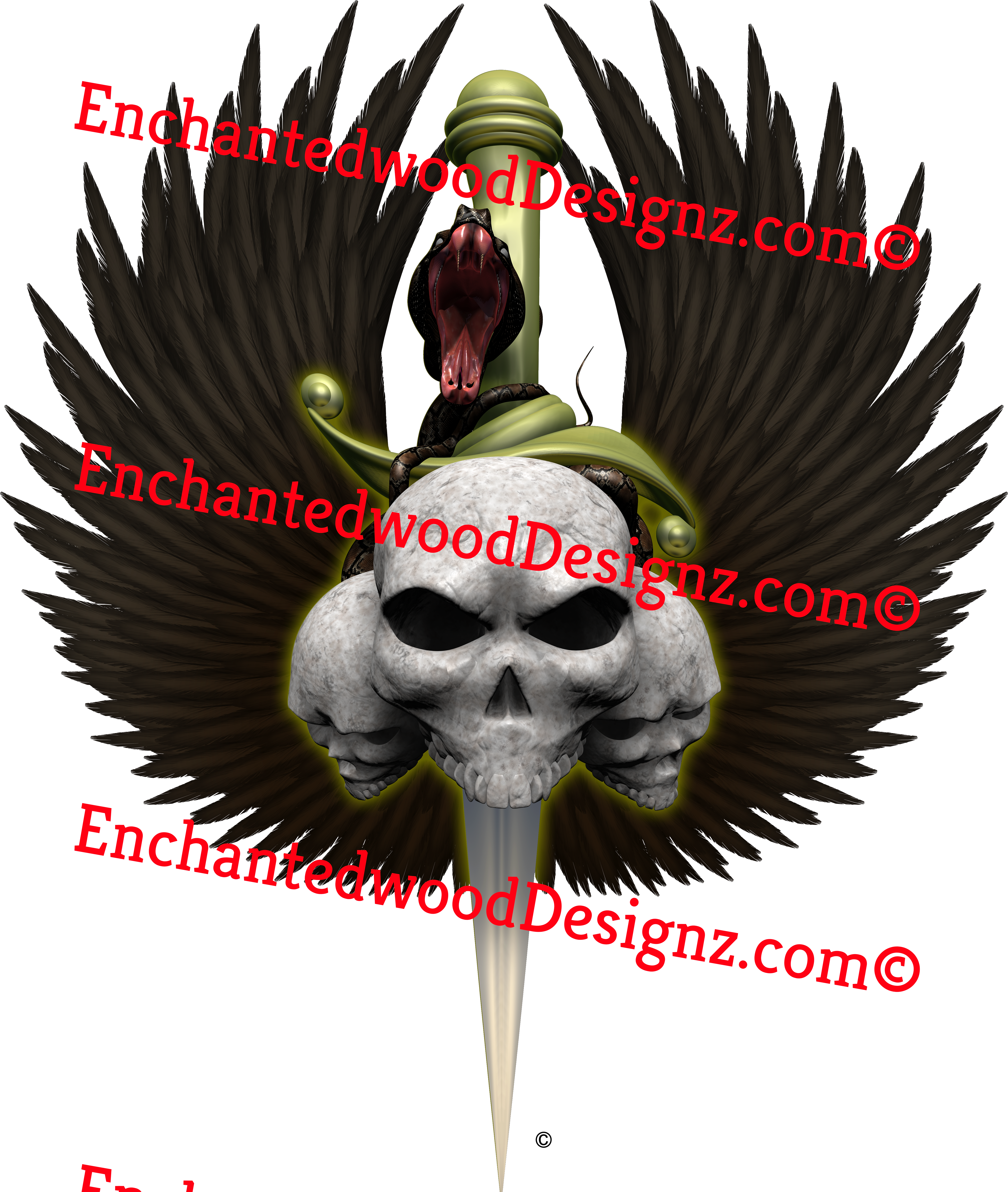 Ornate Dagger Skull Wings