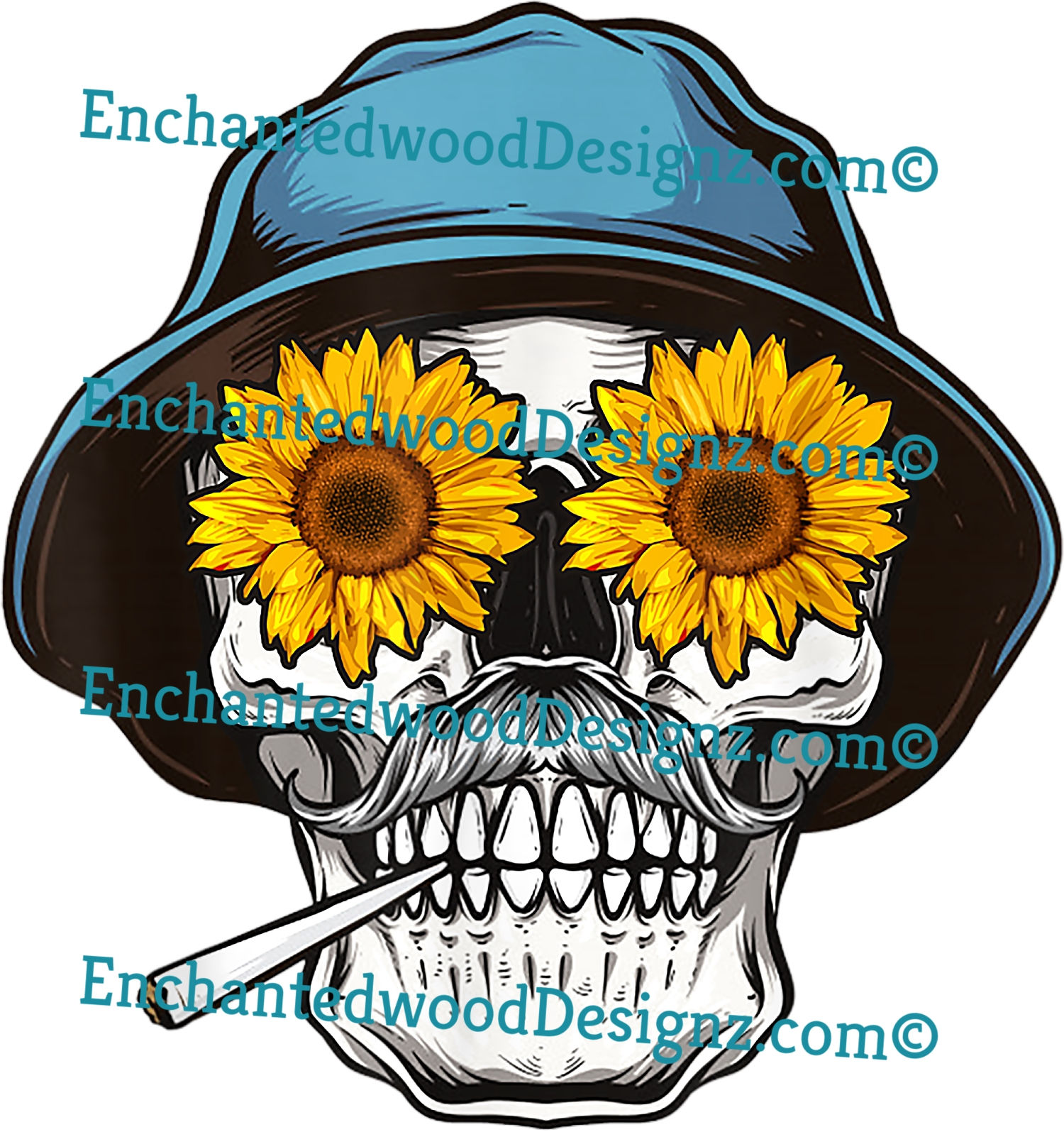 Hippie Skull Sunflower Mustache