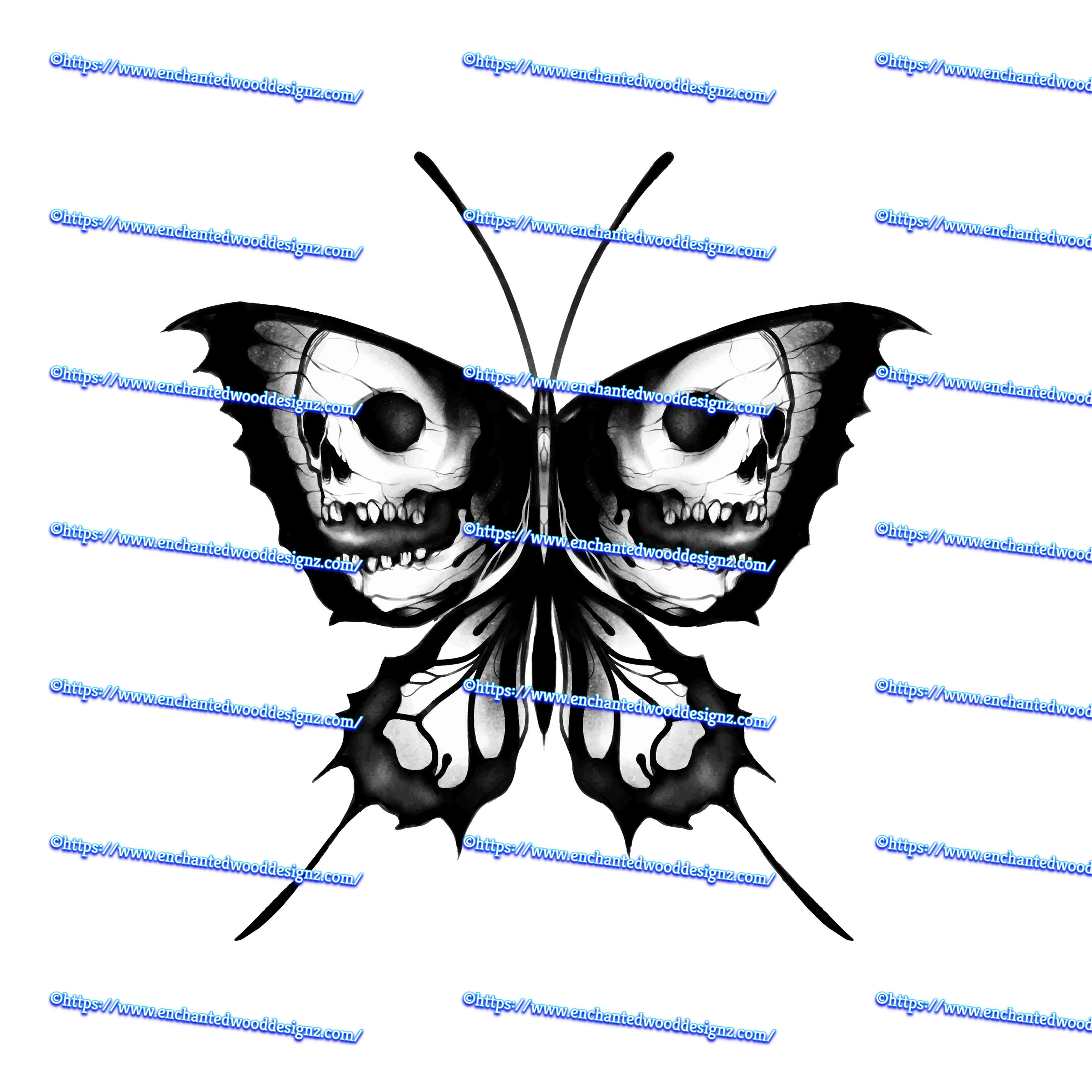 B/W Butterfly With Skulls -great for ink paint