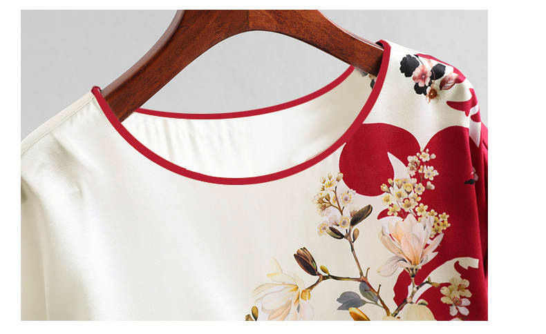 Miniatura: Moda floral impressão blusa pulôver senhoras cetim de seda plus size batwing man