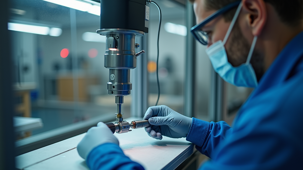 Close-up view of a technician conducting material strength testing