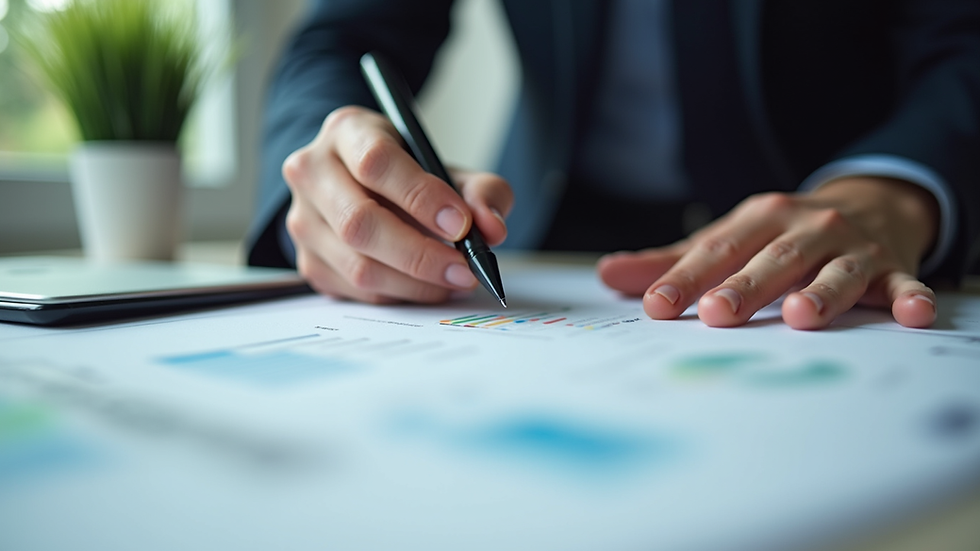 Close-up view of a business professional reviewing environmental compliance documents