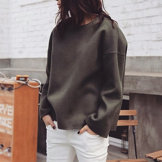 #land #rebecca #gets #bossy #with oversized #olive #sweatshirt #snow #coloured❤#chino #par