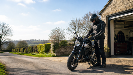 motorcyclist preparing for first ride of the season