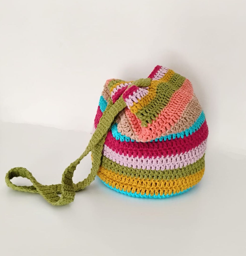 Miniatura: Schema Uncinetto Borsa Secchiello Righe Colorate - PDF Facile Fai da Te Veloce