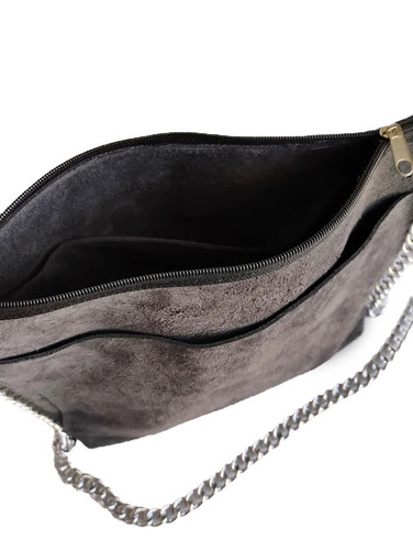 Borsa a tracolla grigia con manico a catena Lora Ferres Borsa a tracolla grigia con manico a catena Lora Ferres