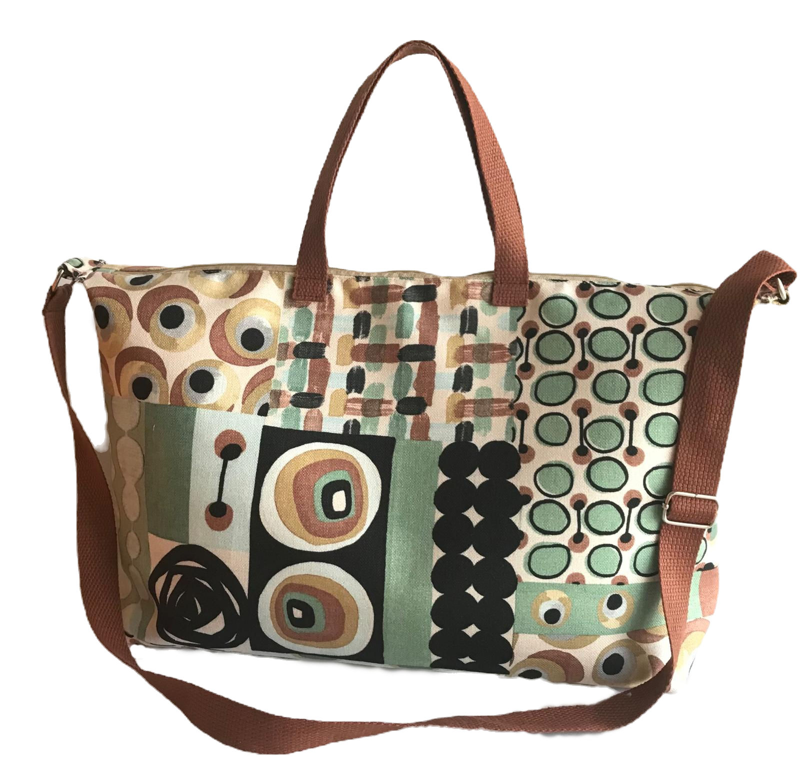 Borsa in tessuto stile vintage anni '60-'70 con tracolla e manici - artigianale Made in Italy