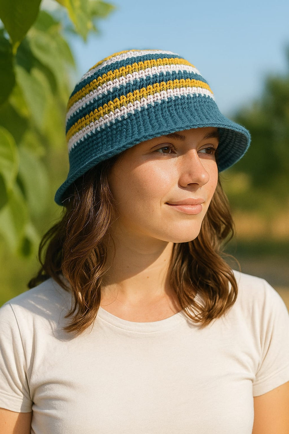 Schema Uncinetto Cappello Pescatore Righe Colorate S, M, L, XL PDF Modello Easy