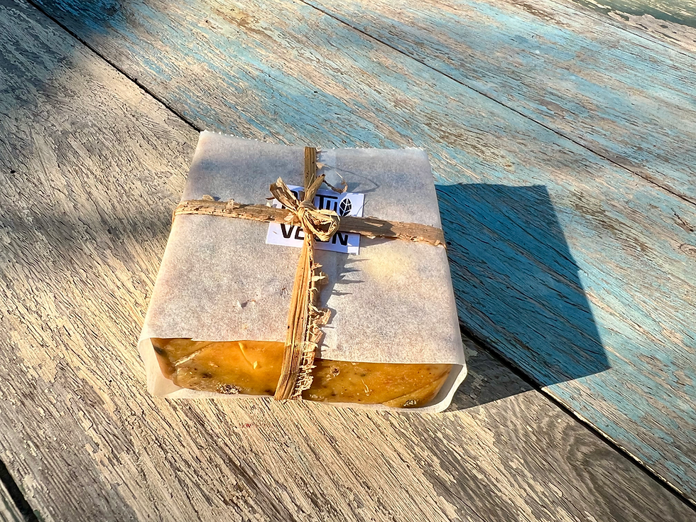 Wrapped bar soap with label reading Bantu Vegan