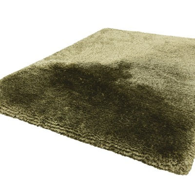 Thumbnail: Plush Shaggy Rug Plain Thick Pile Sage Green Flat View