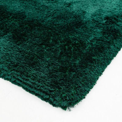 Thumbnail: Plush Shaggy Plain Thick Pile Rug Emerald Green Corner View