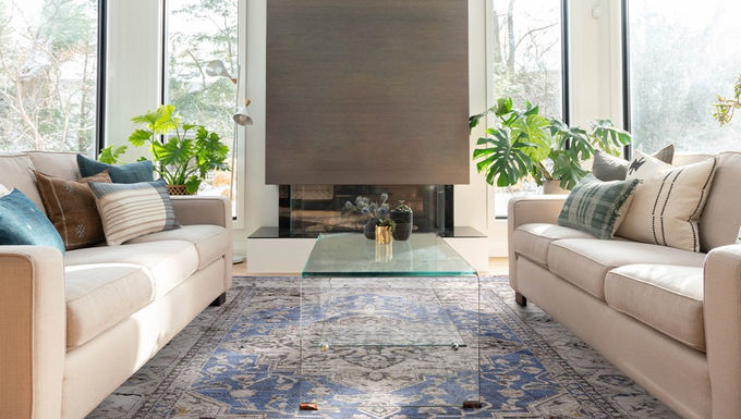 Sovereign Medallion Vintage Floral Rug Blue Traditional Rug