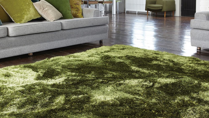 Plush Shaggy Plain Thick Pile Rug Green
