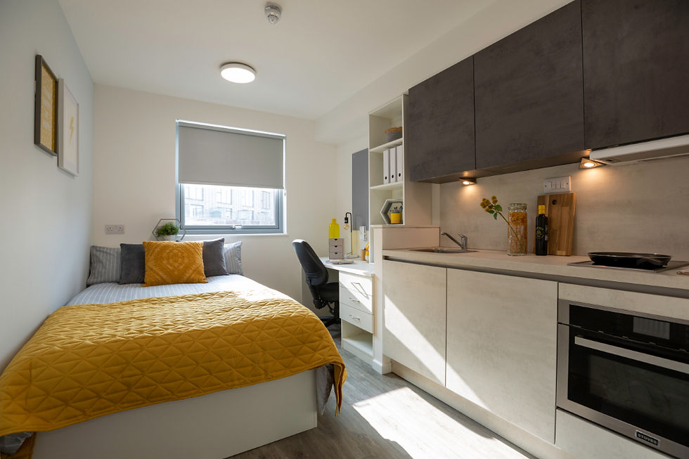 Bespoke student bedroom design with en-suite bathroom and wardrobe solutions